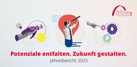 Drei Icons: eine menschliche Hand umfasst eine Roboterhand. Ein Mann schaut durch ein Fernrohr und ein Finger zeigt auf bunte Zahnräder.