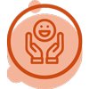 Ein farbiger Kreis, in dem ein lachender Smiley von zwei Händen umschlossen wird.