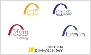 Die Logos der bbw-Gesellschaften gfi, gps, TRAIN, jobfactory und bbw-Holding sind in einem Kreis angelegt.